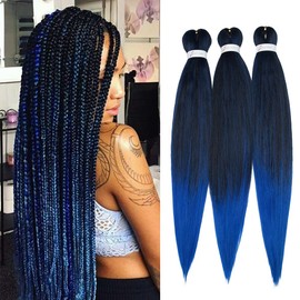 3 Pieces Pre-Stretched Yaki Synthetic Fibre Braiding Hair Perm 26 Inch Low Temperature Hot Water Setting Itching Free Soft Crochet Hair Extension Black to Dark Blue