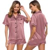 SWOMOG Satin Pjs for Womens Silk Pyjamas Set Button Down