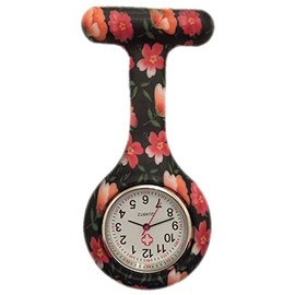Boolavard TM Nurses Fashion Coloured Patterned Silicon Rubber Fob Watches - Black + Orange