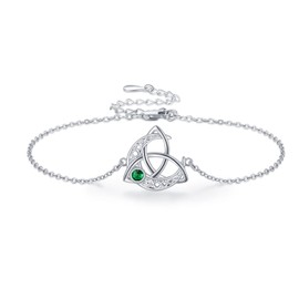Twoowl May Birthstone Bracelets for Women 925 Sterling Silver Celtic Trinity Moon Bracelet Emerald Bracelet Birthday Jewelry Gifts Birthdays for Mom