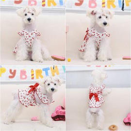 CuteBone Cotton Dog Dress Cherry with Leash Ring & Sleeve Ruffles, Soft & Breathable, Stylish Pet Clothes Outfit for Small Dogs, Comfortable & Easy to Wear CFX01XS