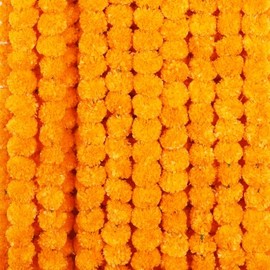 Marubhumi - 5 tiras de guirnaldas de flores artificiales de caléndula, 1.4 m largo, decoración típica india, Navidad, regalo boda, fiesta temática flo