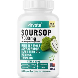 Soursop Graviola Supplement 20-in-1 Herbal Blend with Sea Moss, Moringa, Turmeric, Black Seed, Oregano & Ashwagandha | Vegan, Non-GMO | 60 Capsules