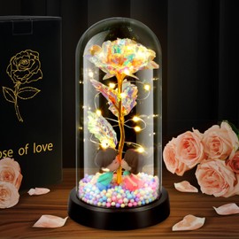 Oziral Crafttime Glass Rose Flower, Birthday and Holiday Gifts for Women, Led Lamp Artificial Eternal Crystal Rose Romantic Nightlight, Valentine's Day, Christmas, Anniversary, Mother's Day (White)