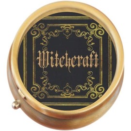 Witchcraft Gold Black Brass Round Pill Box