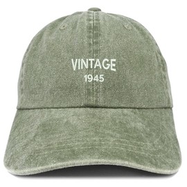 Trendy Apparel Shop Small Vintage 1945 Embroidered 79th Birthday Washed Pigment Dyed Cap - Olive