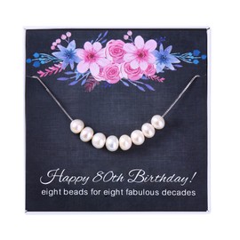 ALoveSoul 80th Birthday Gifts for Women - 925 Sterling Silver Necklace, 8 Pearls Necklace Gift for Her, Birthday Gift Ideas for Women
