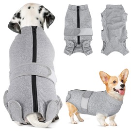 AUTOWT Dog Surgery Recovery Suit - Dog Cone E-Collar Alternative Onesie After Surgery, Pet Surgical Spay Suit Abdominal Wounds Protect, Anti-Licking Pet Vest for Female Male Dog(Threaded Cuff-Grey, S)