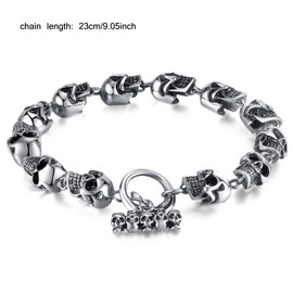 Kawailay Skull Linked Chain Bracelet Gothic Skull Bracelet Punk Rock Hip Hop Skeleton Chain Bangle for Men – Silver Style 2