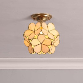 Bieye L10902 Flower Petals Tiffany Style Stained Glass Close to Ceiling Light, 8-inch Wide (Cream)