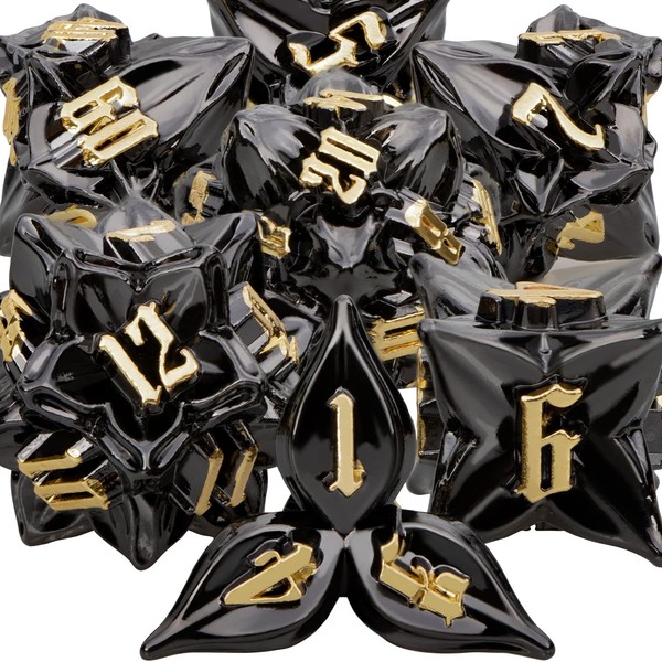 ARUOHHA DND Metal Dice Set Black Gold Leaf D and