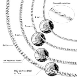 KRKC&CO 2/3/4/5 Gold Chain Men's Necklace 18K Gold Plated/White Gold, Miami Cuban Link Chain for Men, Hip Hop Thick Curb Chains