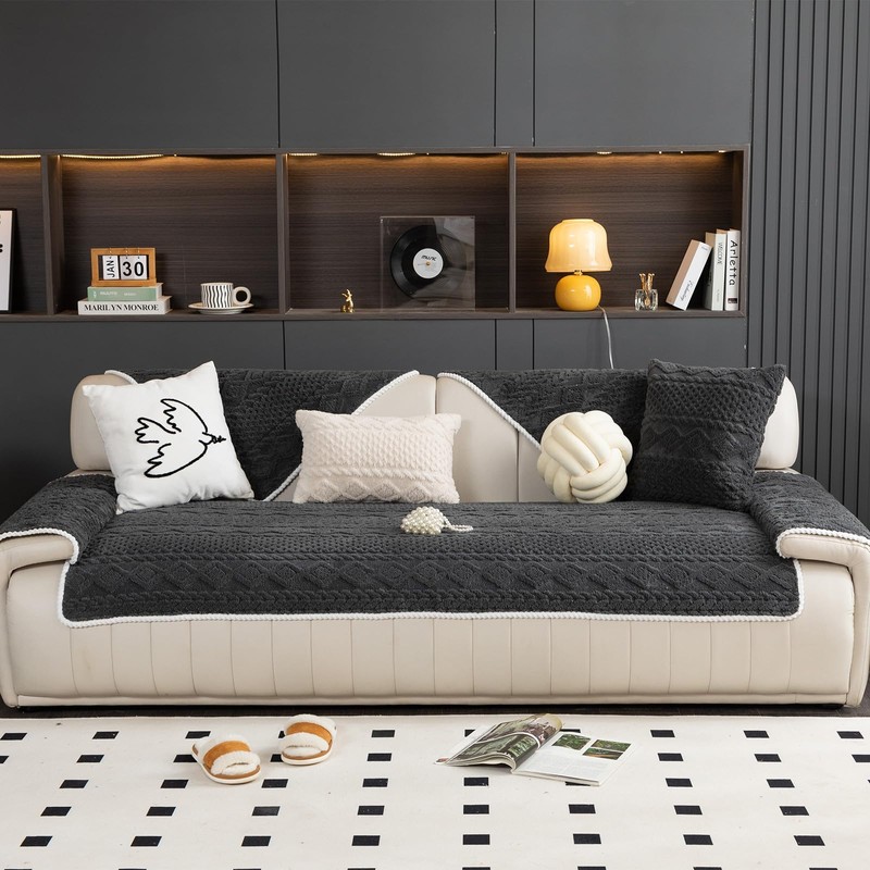 MDSASFD Geometric Jacquard Plush Warm Sofa Couch Cover, Soft Funny