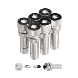 Aopin 6mm Misting Nozzles Copper Adjustable Water Flow Quick Connector 0.6mm / 0.024" Orifice Atomizing Mister Sprayer Nozzle For Outdoor Cooling,Garden Irrigation, Fountain, Greenhouse 6 Pcs