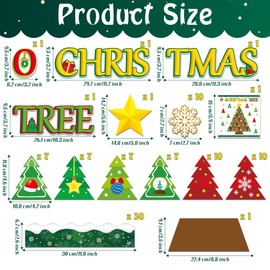 BeYumi Christmas Tree Bulletin Board - 94Pcs O Christmas Tree Bulletin Board Decoration Set Green and Red Tree Snowflake Cutout Border Trim Winter Xmas School Classroom Chalkboard Holiday Party Decor
