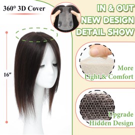 ELEVAVE Hair Toppers for Women Real Human Hair, 16 Inch 360° 3D Upgrade Middle Part Toppers for Women with Thinning Hair (Dark Brown)