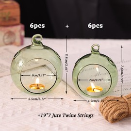 LETINE 12pcs Green Glass Orb Set, 2.17" & 1.93" Spheres for Air Plant Terrarium, Tea Light & Votive Candle Holders - Ideal for Wedding Centerpieces, Christmas Table Decorations, Rehearsal Dinner