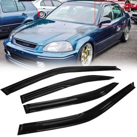 Geartronics For 1996-2000 Honda Civic Sedan 4x Window Visors Vent Sun Rain Guards Deflectors