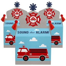 Big Dot of Happiness Fired Up Fire Truck - Treat Box Party Favors - Firefighter Firetruck Baby Shower or Birthday Party Goodie Gable Boxes - Set of 12
