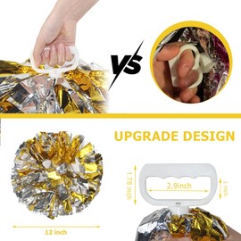 Hooshing 4PCS Gold & Silver Pom Poms Cheerleading with Handle for Sports Team Spirit Performance