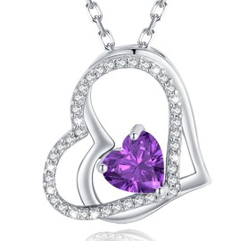 MISUMOR Women's Necklace 925 Rose Gold Silver Heart Necklace Heart Pendant with Birthstone Jewellery Women's Gifts for Women, Girlfriend, Mum, Wife, Birthday, Christmas, Valentine's Day, Mother's Day,