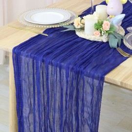Blue Cheesecloth Gauze Table Runner 10FT x 36" Cotton Cheese Clothes Rustic Wedding Decorations Sheer Gauze Fabric Royal Blue Runners for Tables Boho Linen Cheese Table Runner for Bridal Shower Party