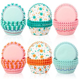 AnyDesign 300Pcs Italian Summer Cupcake Liners Paper Baking Cups Pastel Striped Wavy Floral Standard Muffin Cupcake Wrappers for Birthday Baby Shower Bachelorette Party Supplies