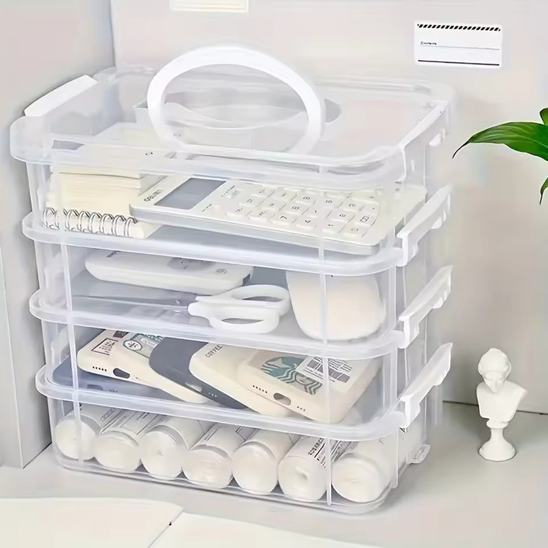 Transparent Plastic Storage Box with Green Drawer Portable Storage Organizer