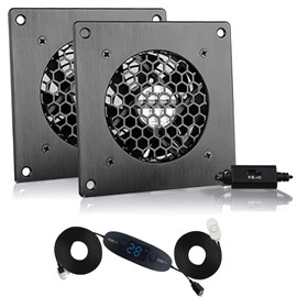 BRIEFCEC USB Fan 80 mm, Digital Display, Temperature Control, Quiet Fan System, 5 V Fan, 2-in-1 Set, with Black Aluminium Frame for Home Cinema AV Cabinet, Grow Tent (1 Set)