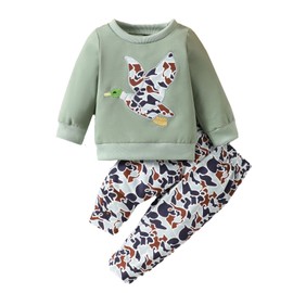 QUNERY Baby Boy Clothes Letter Truck Print Crewneck Long Sleeve Pullover Tops Casual Pants Outfit Sets Light green 2-3 years