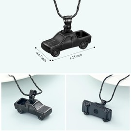 QGJNSGC Urn Necklaces for Ashes Pick Up Truck Cremation Jewelry for Women Men Stainless Steel Keepsake Memorial Human Ashes Pendant, Stainless Steel, Cubic Zirconia, black