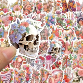 50 PCS Floral Anatomy Sticker Pack – Beautifully Illustrated Organs and Skeletons with Floral Designs for Laptops, Water Bottles