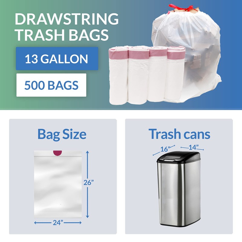 Reli. Tall Kitchen Drawstring Trash Bags 13 Gallon | 500