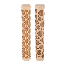 sourcing map 2pcs Wood Clay Roller 4" Fan Heart Pattern Rolling Pins Wood Rollers Pottery Tools Wood Grain Texture Rollers for Clay Baking Dough Playdough DIY