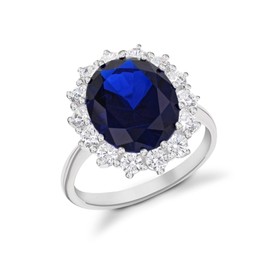 Tuscany Silver Women's Sterling Silver Sapphire and White Cubic Zirconia Cluster Ring - Size P