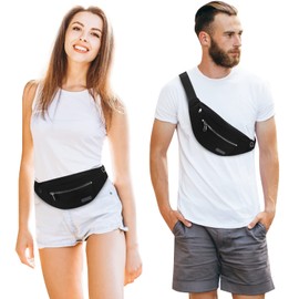 MAXTOP Black Bumbag Waist Fanny Pack Running Belt for Women Men Unisex Bum Bag with Headphone Jack and 4-Zipper Pockets Adjustable Belt for Outdoors Workout Hiking Gifts for Women Men