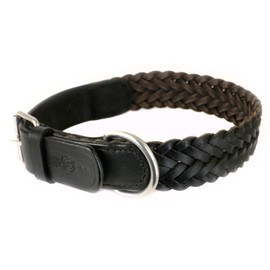 Leather Dog Collar in smooth cow leather in black plaited and Wide for Large Dogs – Premium Quality, black
