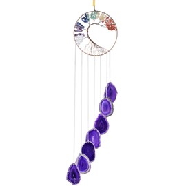 Amogeeli 7 Chakra Crystal Copper Tree of Life Geode Agate Stone Hanging Ornament Decor for Meditation, Wedding