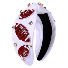 Diadema de fútbol para mujer, accesorios de fútbol para mamá, diadema anudada con abalorio de fútbol y diamantes de imitación adornada con cristales de imitación en la parte superior, diadema deportiva blanca, accesorio para el cabello para el día del ju