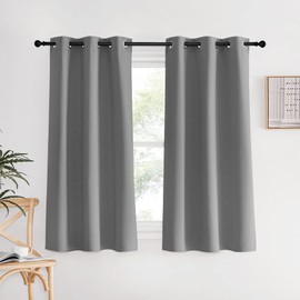 NICETOWN Cortinas de recámara gris plateado de 60 pulgadas de largo, juego de 2 paneles de 34 pulgadas de ancho, aislamiento térmico sólido con ojales, cortinas opacas y cortinas para sala de estar
