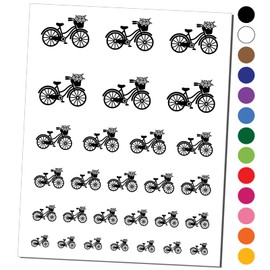 Bike with Flowers Temporary Tattoo Water Resistant Fake Body Art Set Collection - Black (One Sheet)
