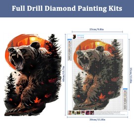 Auremi Bear Diamond Painting Kits for Adults,5D Diamond Art Kits for Beginners,Round Full Drill Animal Diamond Painting Art,DIY Painting by Numbers Crystal Dot Painting 12x16 inch