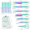 KATISUN Kitchen Knife Set with Block, 15 Piece Rainbow Titanium