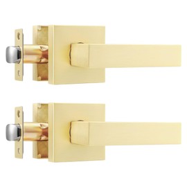 Leydebong 2 Pack Gold Door Handles, Brass Door Knobs Interior, Non-Locking Lever Set Interior Zinc Alloy Keyless Door Handles Door Lock Doorknobs for Hallway Closet