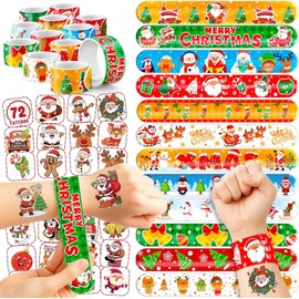 Cherry Snow Christmas Party Set (144PCS) |72 Temporary Tattoos and Slap Bracelets Fantasy Merry Benefit Stocking Stuffers Holiday Decorations for Classroom Gifts and Uses / 체리스노우 크리스마스 파티 세트(144PCS) | 72개의 임시 문신과 슬랩 팔찌 판타지 메리 혜택 스타킹 스터퍼 교실 선물 및 용 홀리데이 장식