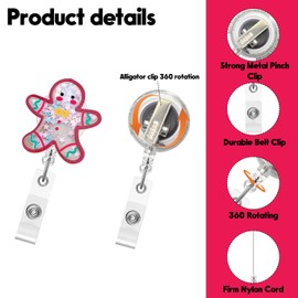 Christmas Badge Reel,Cute Gingerbread Man Acrylic Badge for ID Card Badge,Fun Telescoping Retractable Badge Holder Alligator Clip Accessories for Nurse,Medical Worker,Nursing Student,Teacher