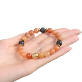 Fukugems Orange Aventurine Lava Yoga Mediation Bracelet for Woman Man Yoga Chakra Crystal Healing Happy Mood Bracelet Relaxing Praying Bracelet,M007
