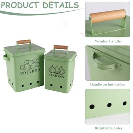 Gdfjiy Kitchen Vegetable Storage Set of 2, Metal Potato and Onion Storage Bin, Potato Storage Onion Keeper with Aerating Holes & Lids, Long Shelf Life for Kitchen Pantry Organizers and Storage, Green