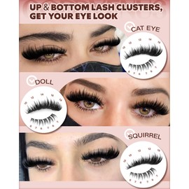 Goddvenus Lash Clusters With Spikes Fluffy Cluster Eyelash Extensions 10-16mm With Bottom Lashes 6-7mm DIY D Curve Eyelash Clusters Spiky Individual Lashes