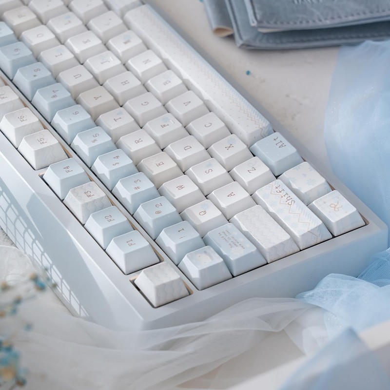 SUEHIODHY PBT Keycaps, Minimalist Blue Keycaps Set, 136 Keys Cherry